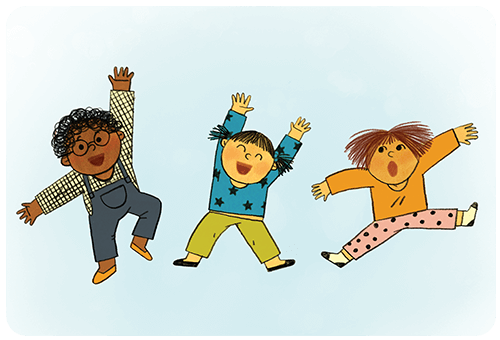 Illustration of three children jumping and dancing
